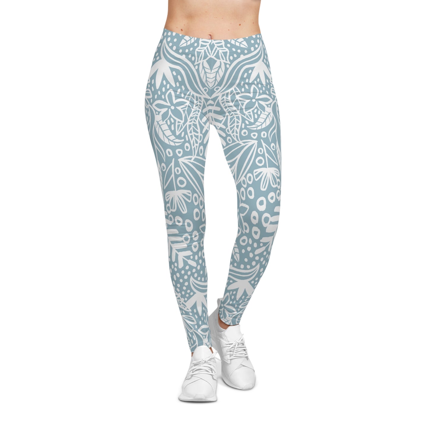 Buy One Get One FREE- Casual Leggings With A Light Blue and White Design