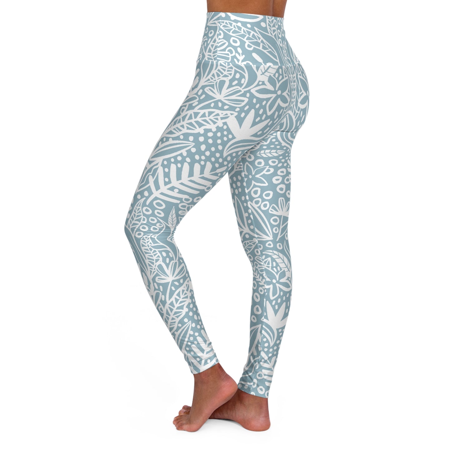 Buy One Get One FREE - High Waisted Yoga Leggings, Light blue With A White Design