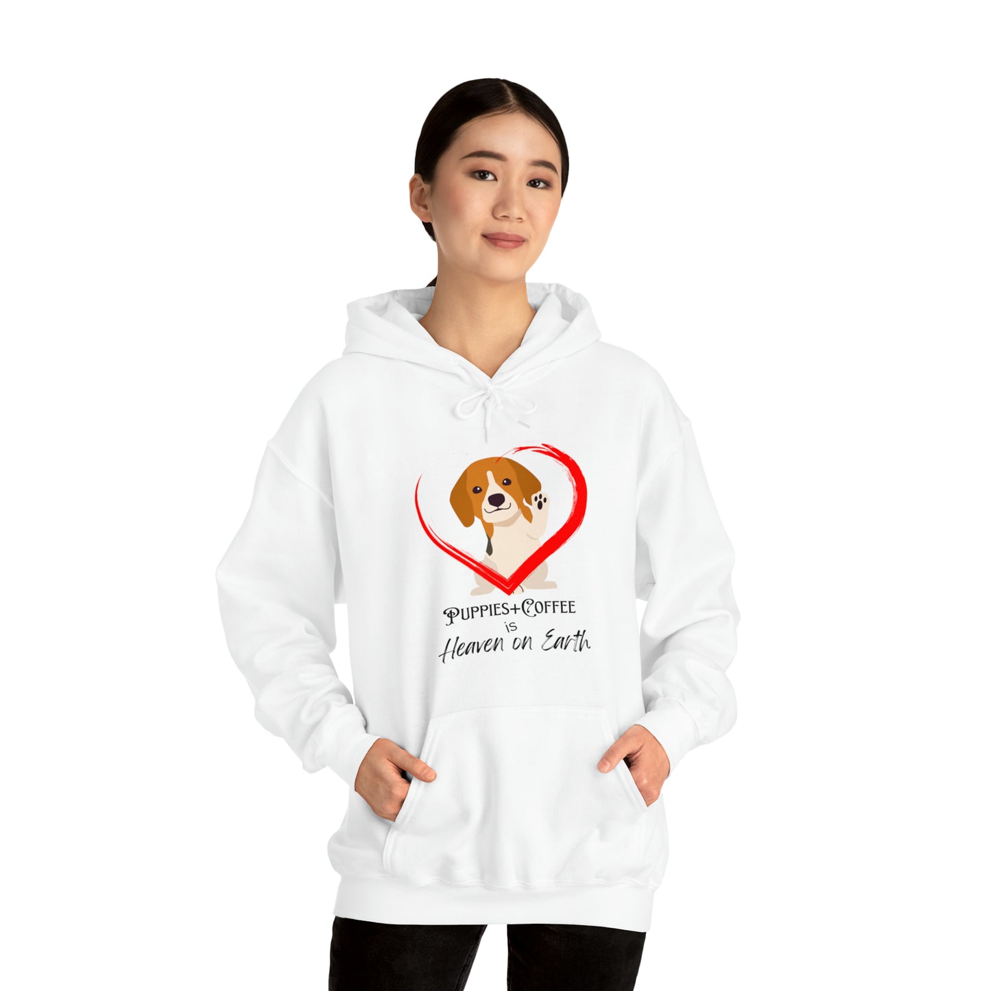 Puppies + Coffee - White Hooded Sweatshirt