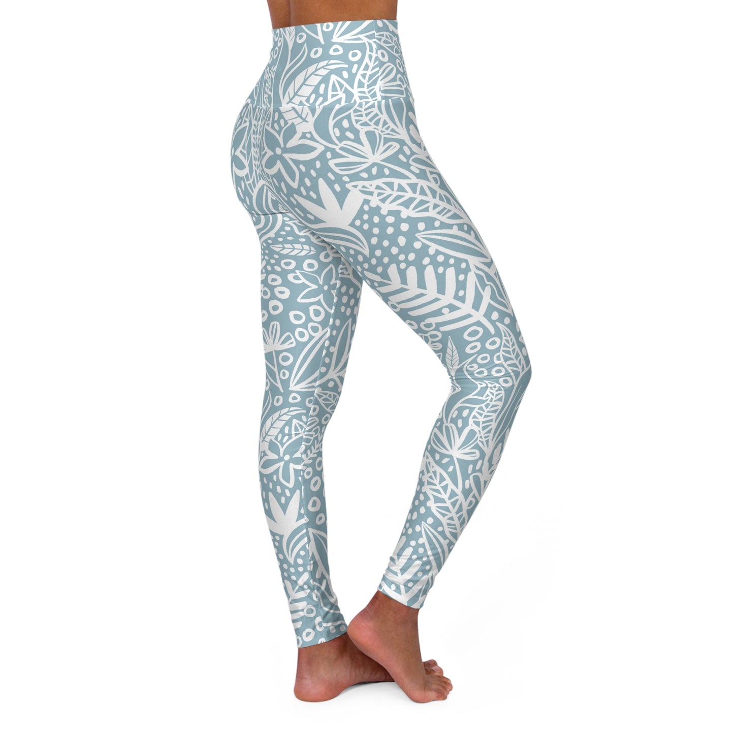 Buy One Get One FREE - High Waisted Yoga Leggings, Light blue With A White Design