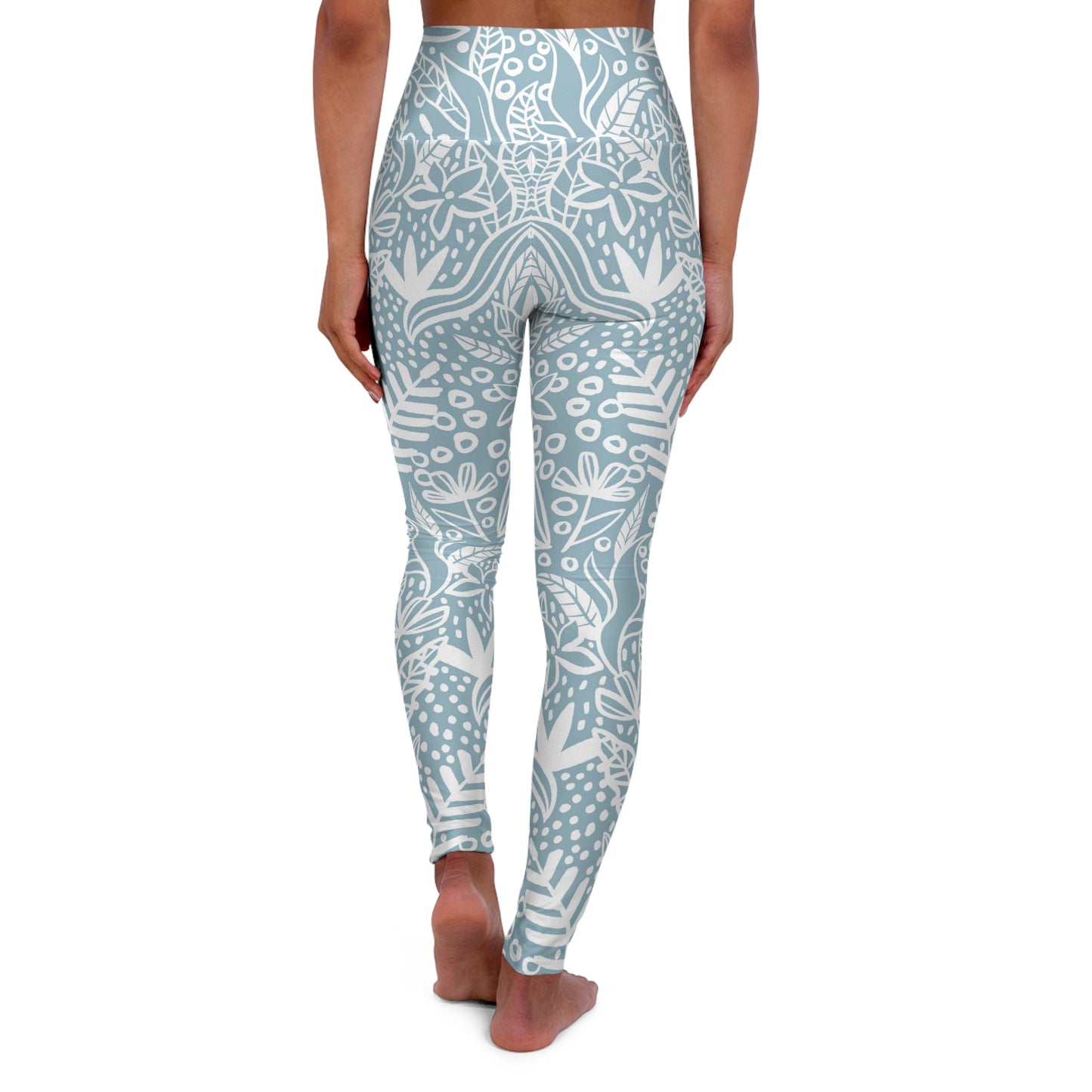 Buy One Get One FREE - High Waisted Yoga Leggings, Light blue With A White Design