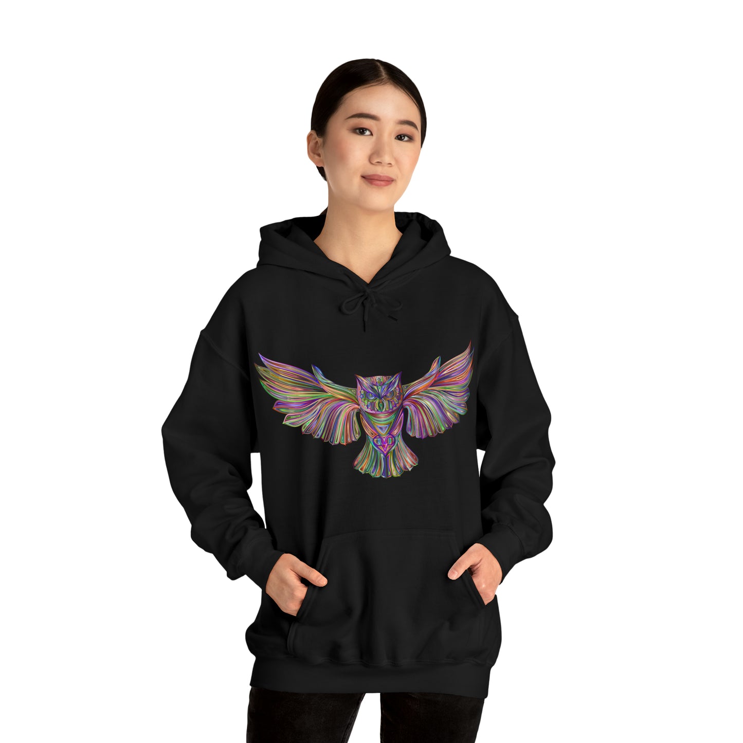 Multi-Colored Owl In flight - Hooded Sweatshirt