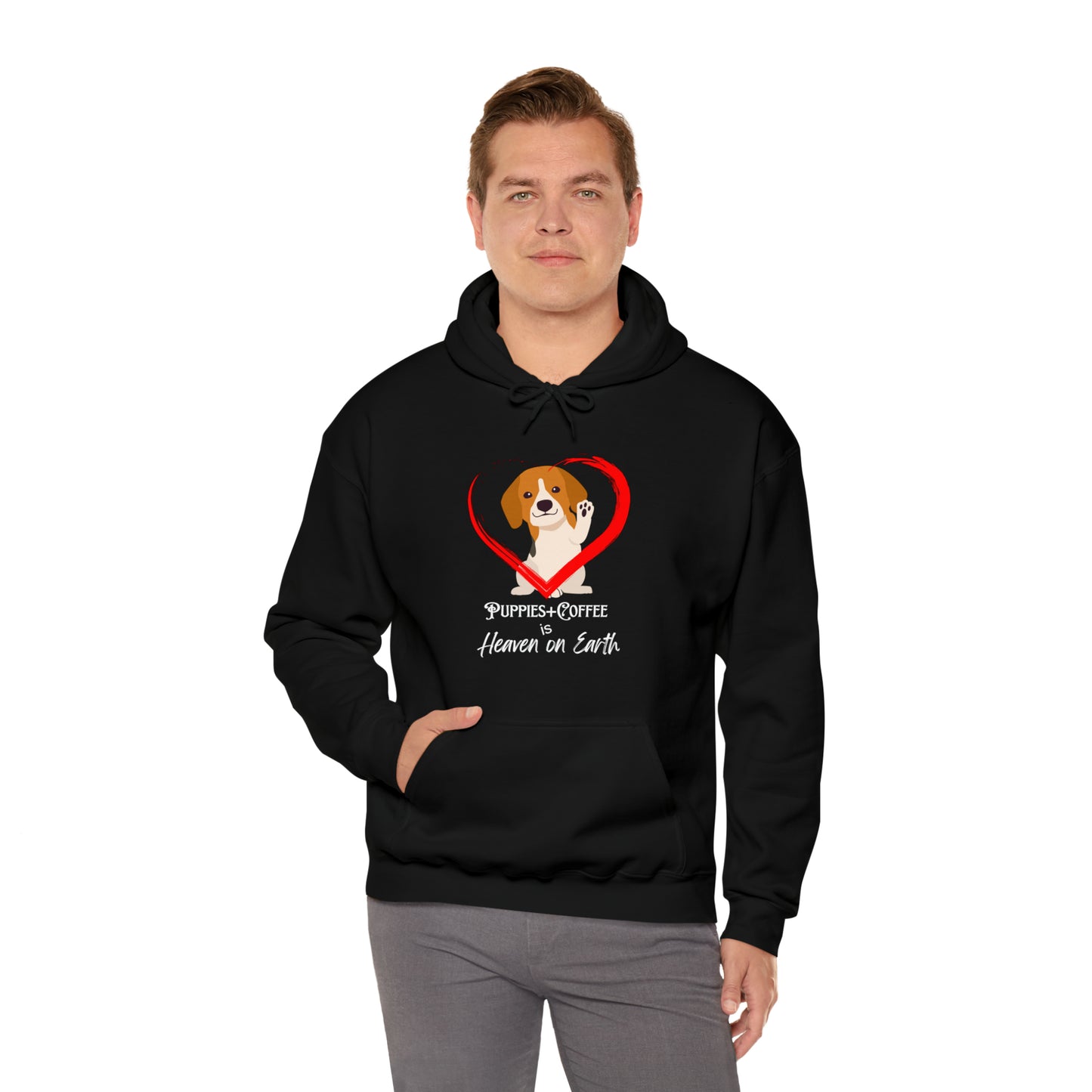 puppies + Coffee - Black Hooded Sweatshirt