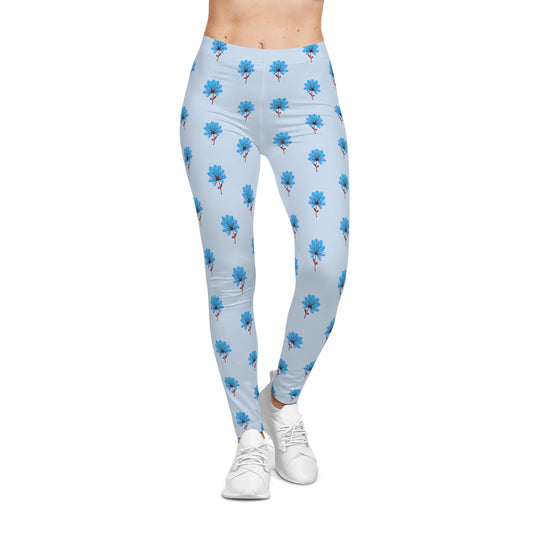 Buy One Get One FREE - Casual Leggings With A Blue Flower Design