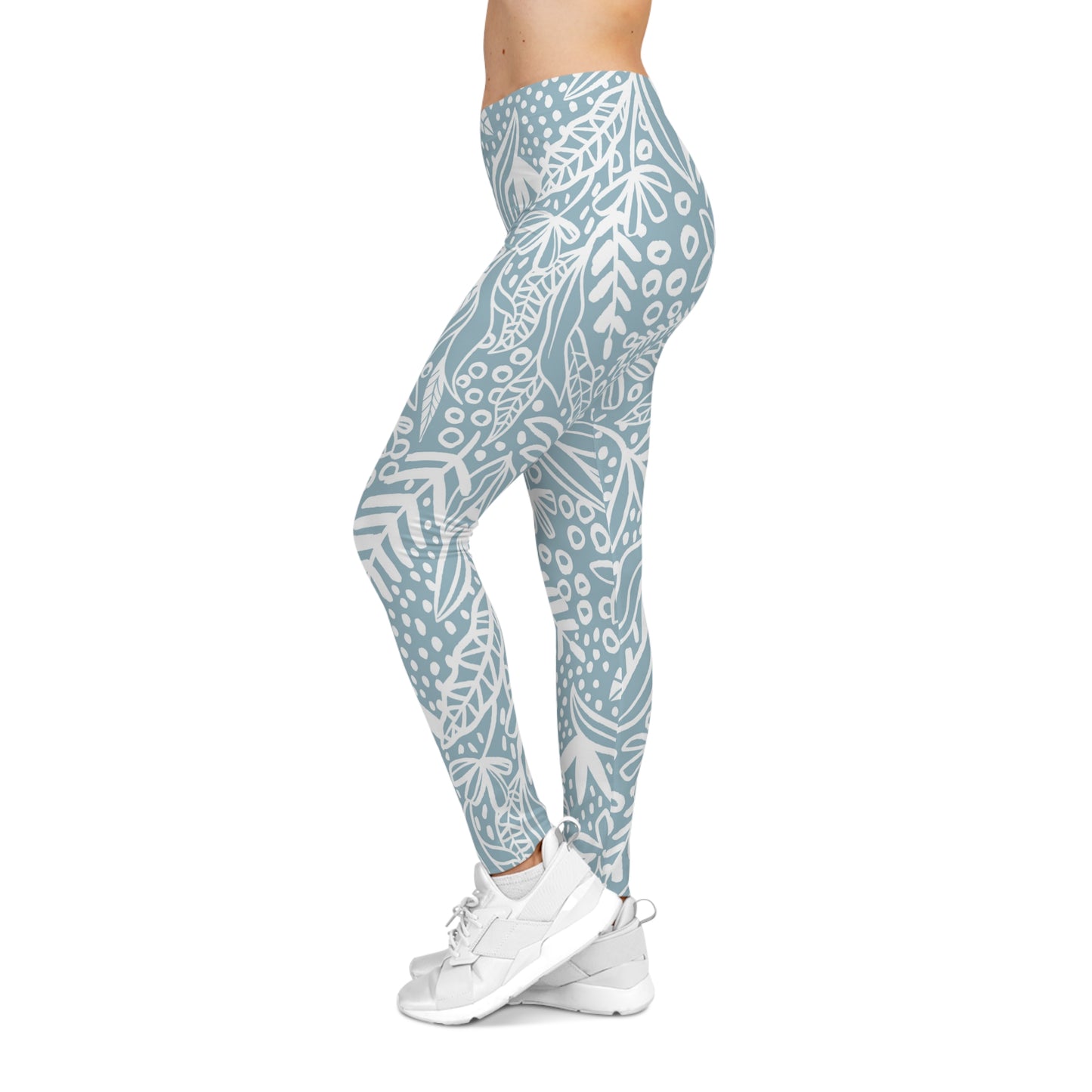 Buy One Get One FREE- Casual Leggings With A Light Blue and White Design