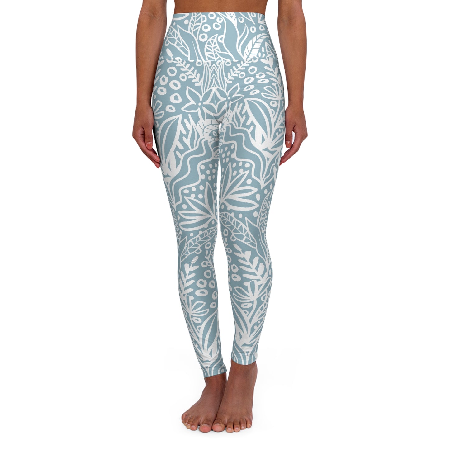 Buy One Get One FREE - High Waisted Yoga Leggings, Light blue With A White Design