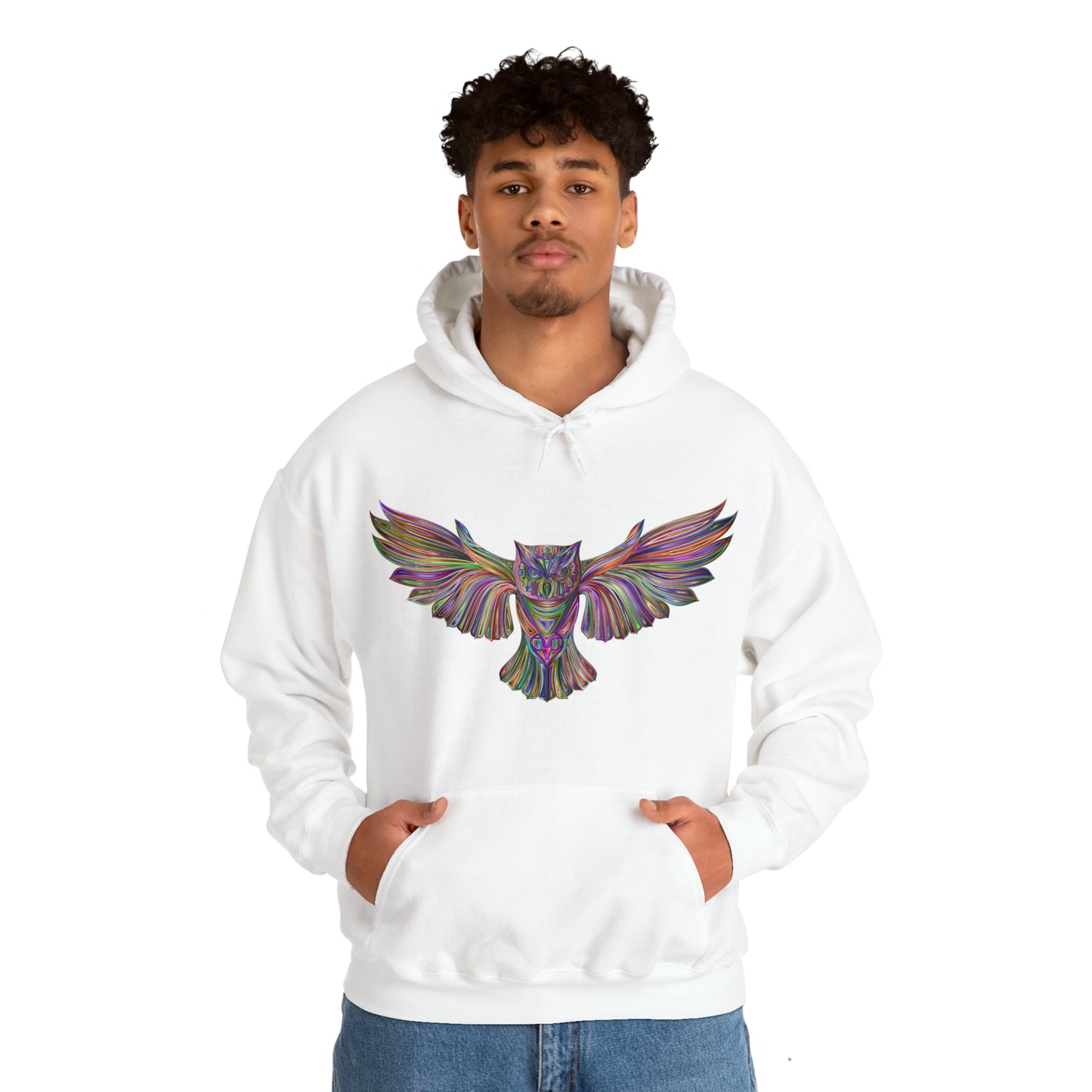 Multi-Colored Owl In flight - Hooded Sweatshirt