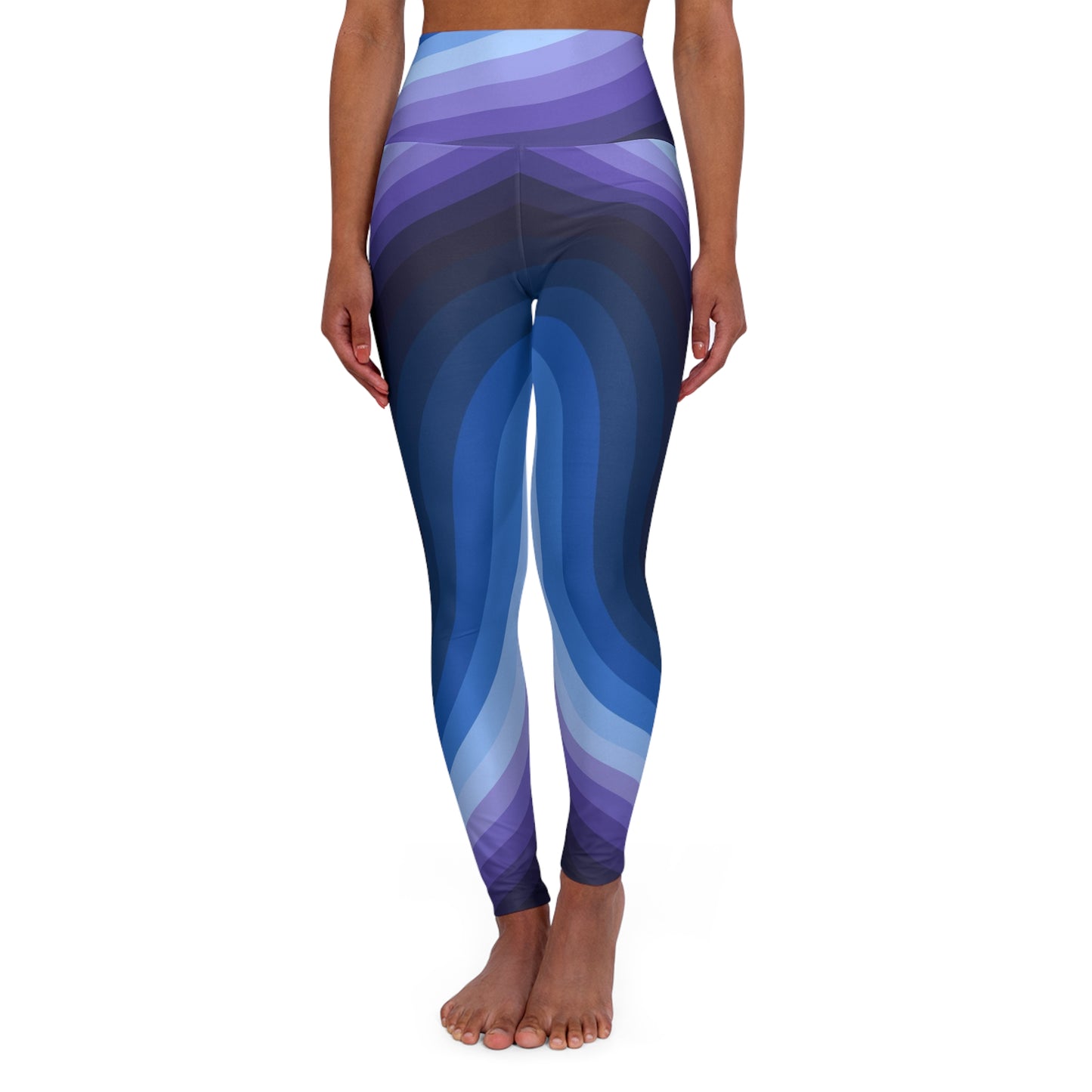 Buy One Get One FREE - High Waisted Yoga Leggings With A Flowing Blue Lines Design