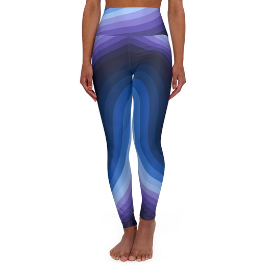 Buy One Get One FREE - High Waisted Yoga Leggings With A Flowing Blue Lines Design