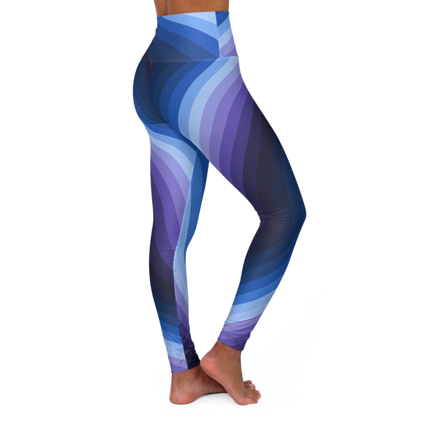 Buy One Get One FREE - High Waisted Yoga Leggings With A Flowing Blue Lines Design