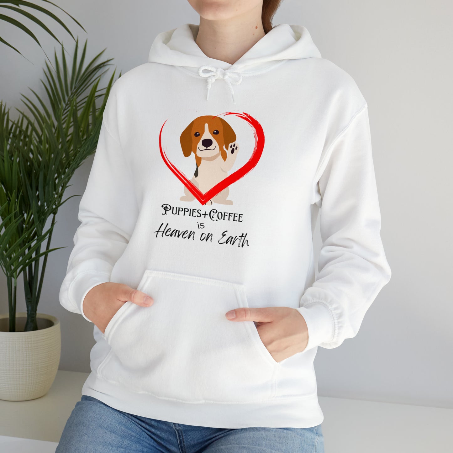 Puppies + Coffee - White Hooded Sweatshirt