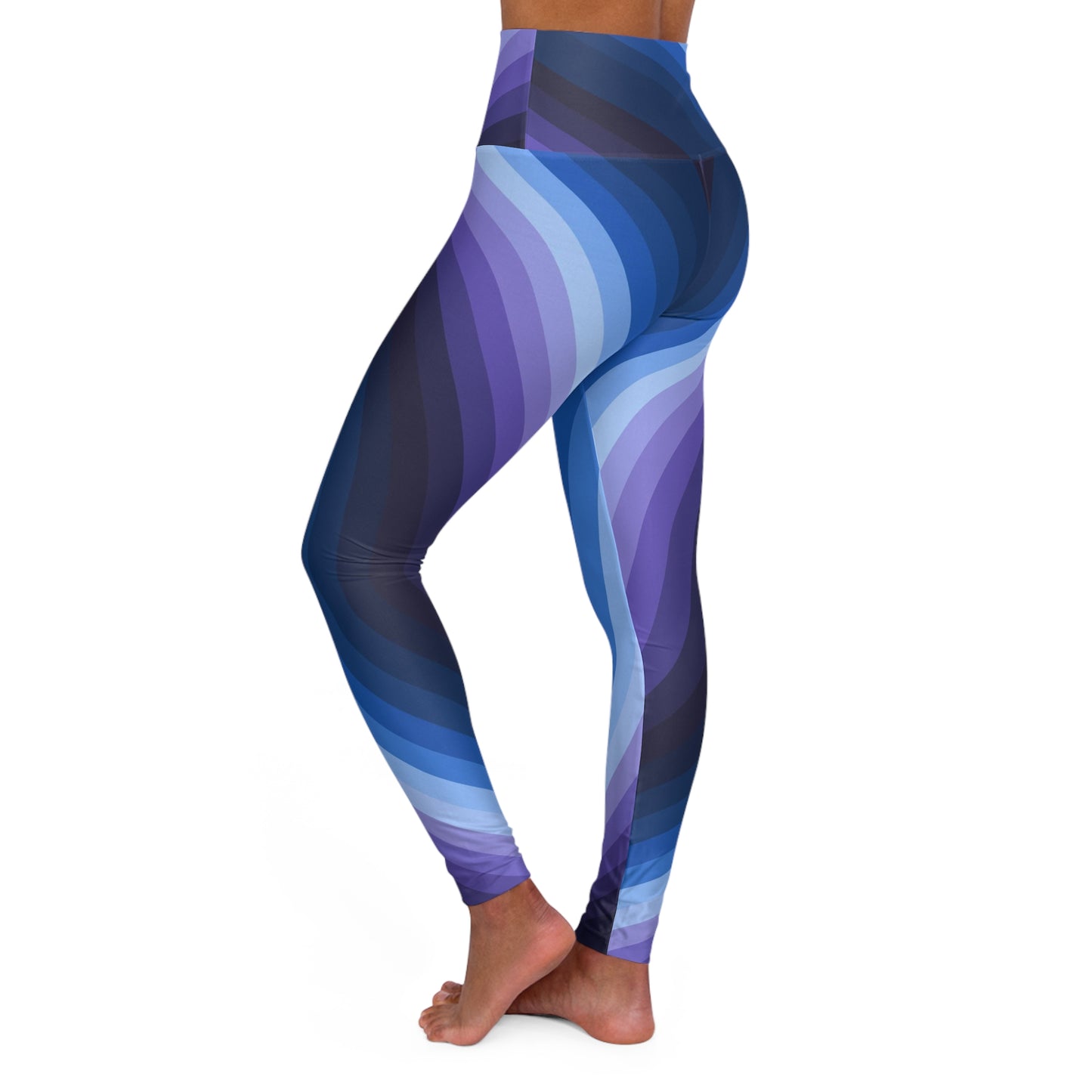 Buy One Get One FREE - High Waisted Yoga Leggings With A Flowing Blue Lines Design