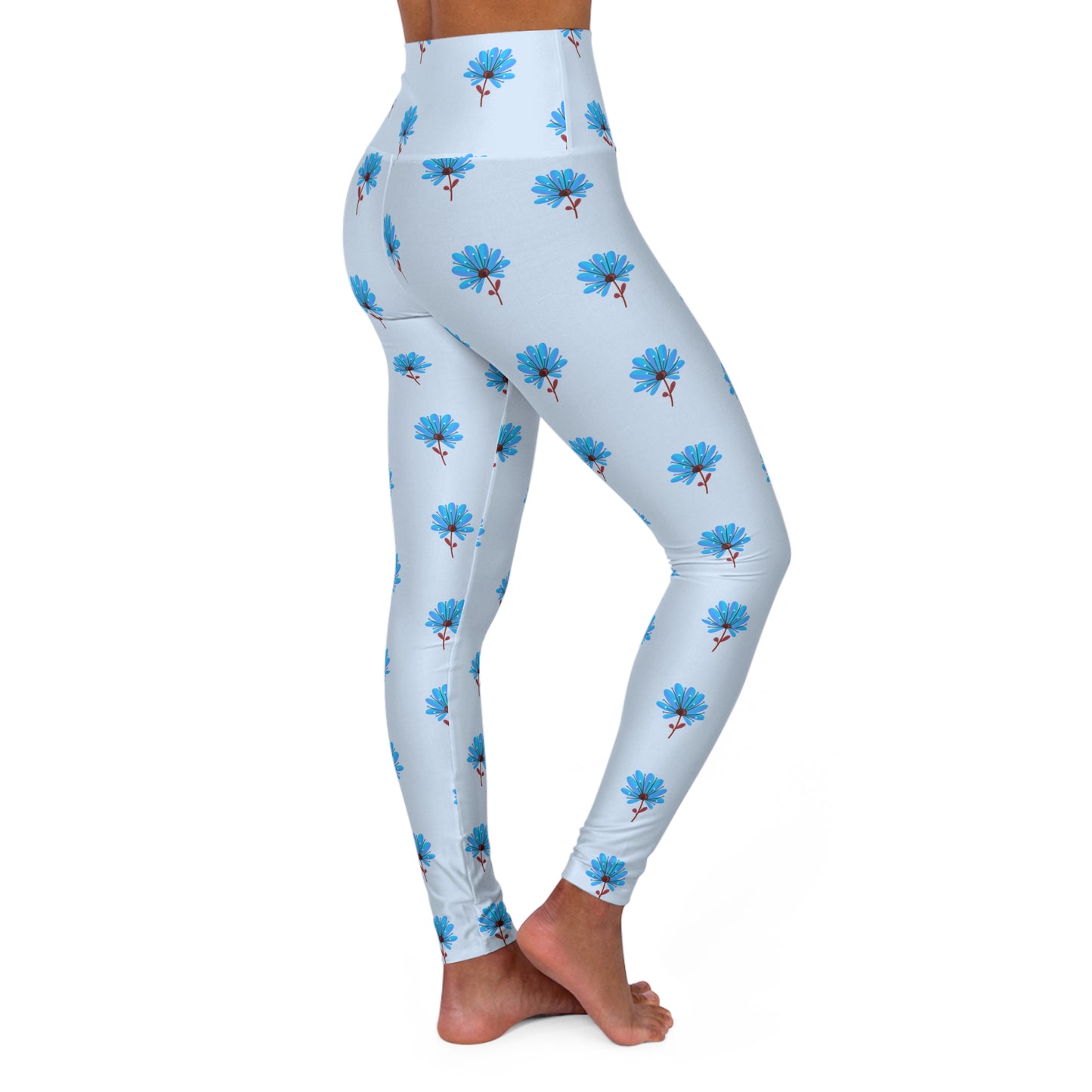 Buy One Get One FREE - High Waisted Yoga Leggings With A Blue Flower Design