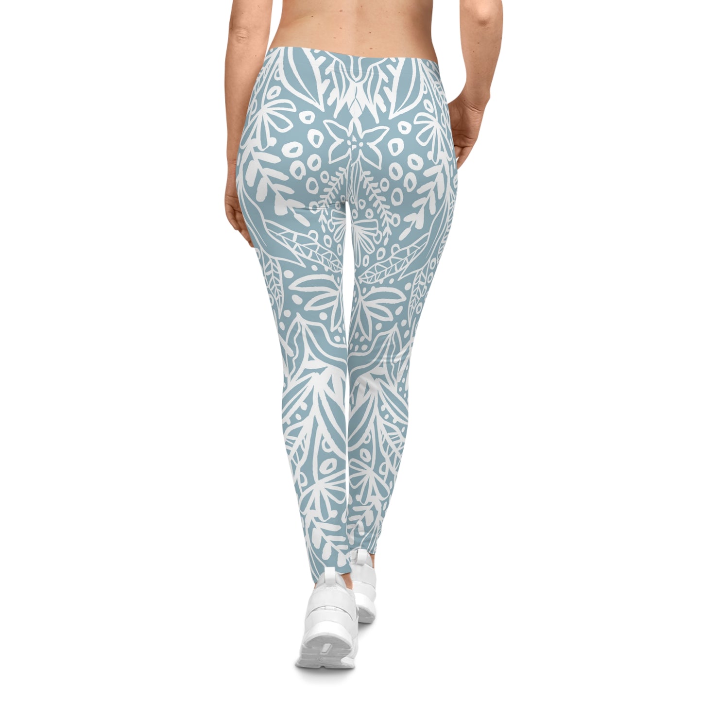 Buy One Get One FREE- Casual Leggings With A Light Blue and White Design