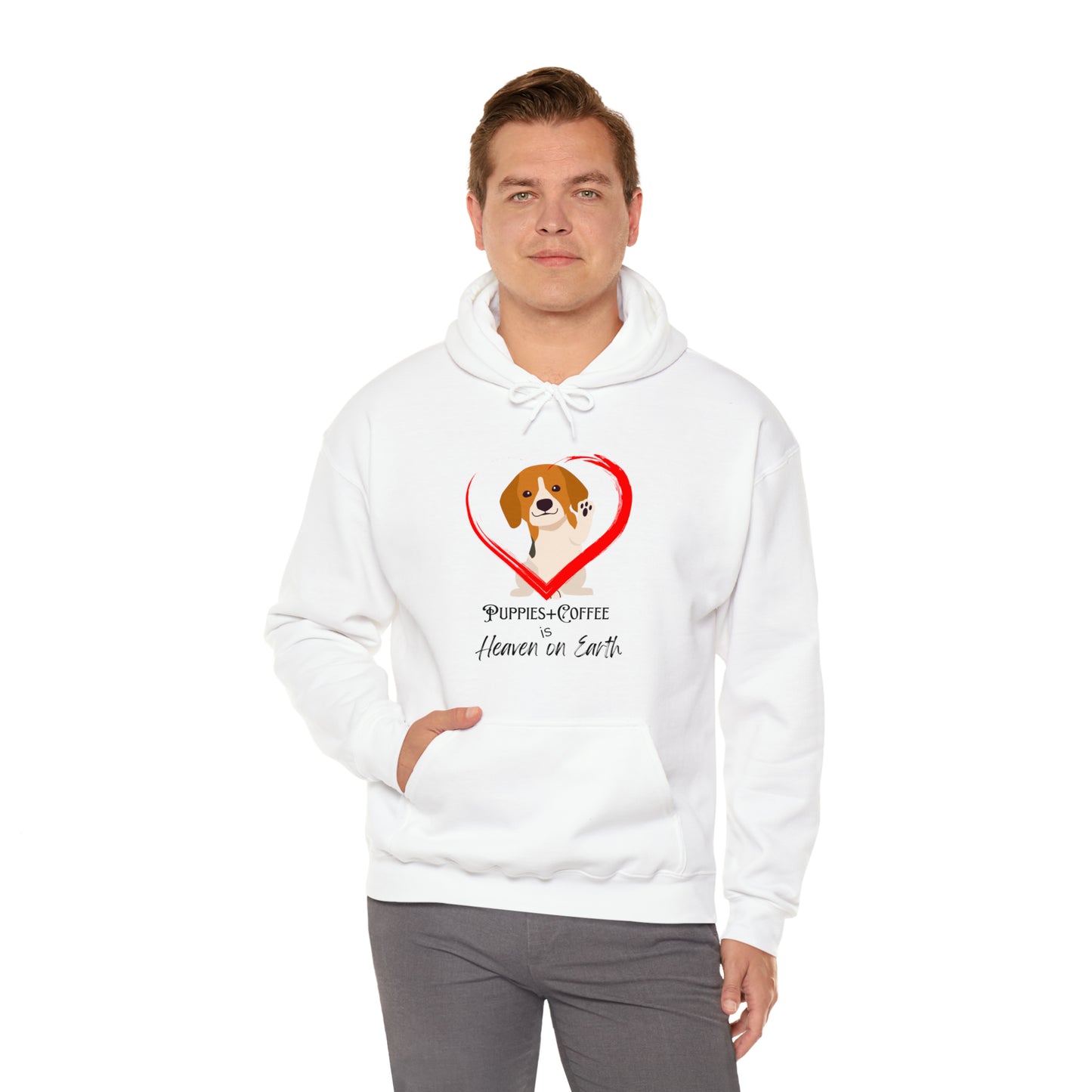 Puppies + Coffee - White Hooded Sweatshirt