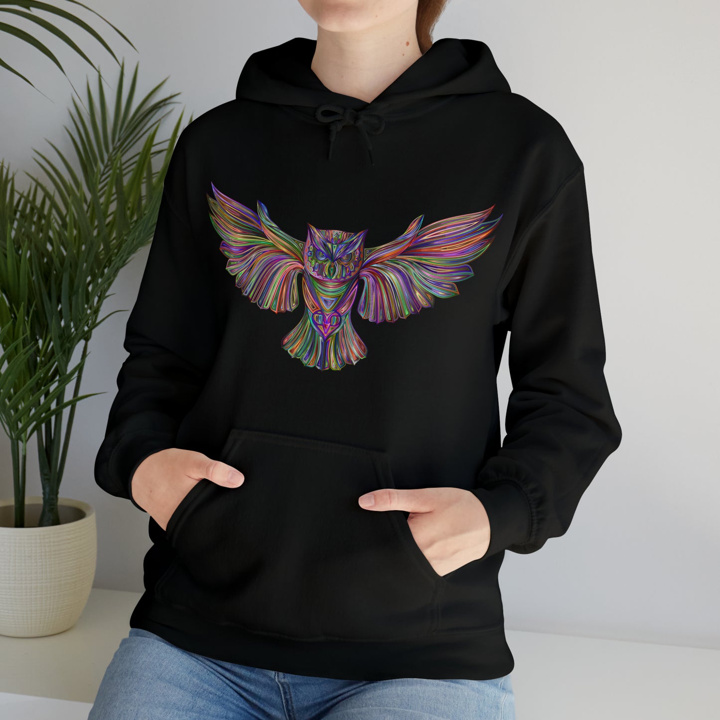 Multi-Colored Owl In flight - Hooded Sweatshirt