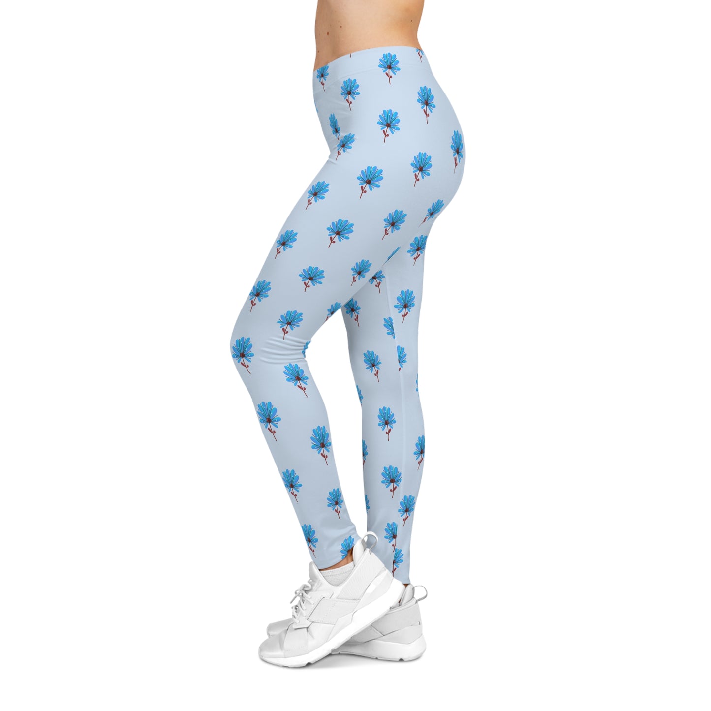 Buy One Get One FREE - Casual Leggings With A Blue Flower Design