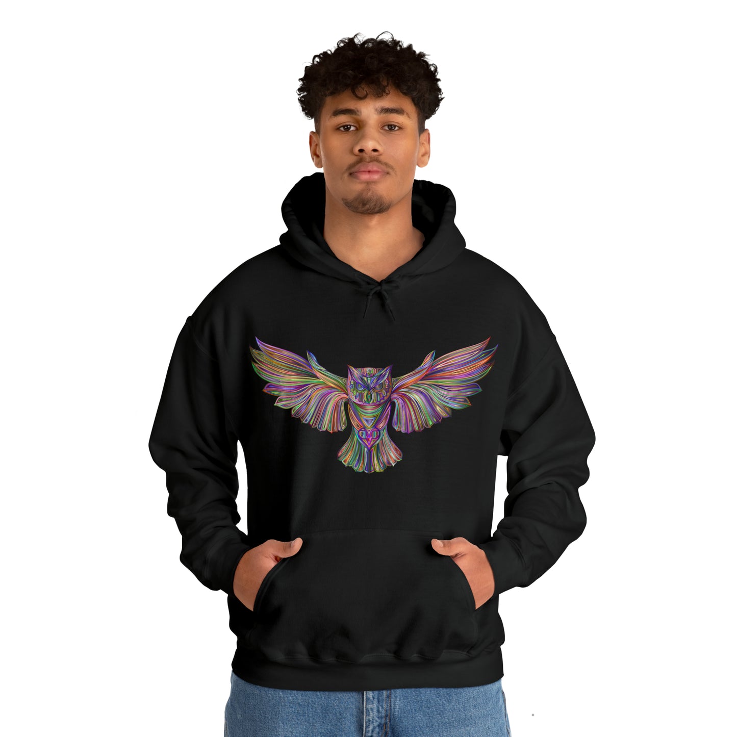 Multi-Colored Owl In flight - Hooded Sweatshirt