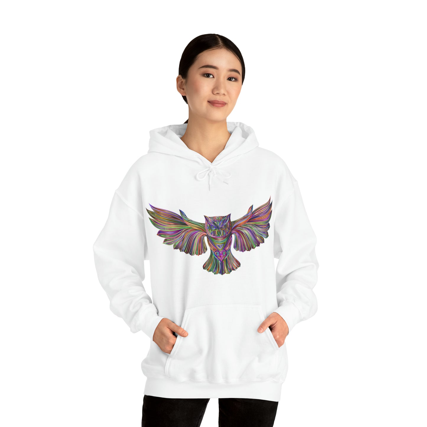 Multi-Colored Owl In flight - Hooded Sweatshirt