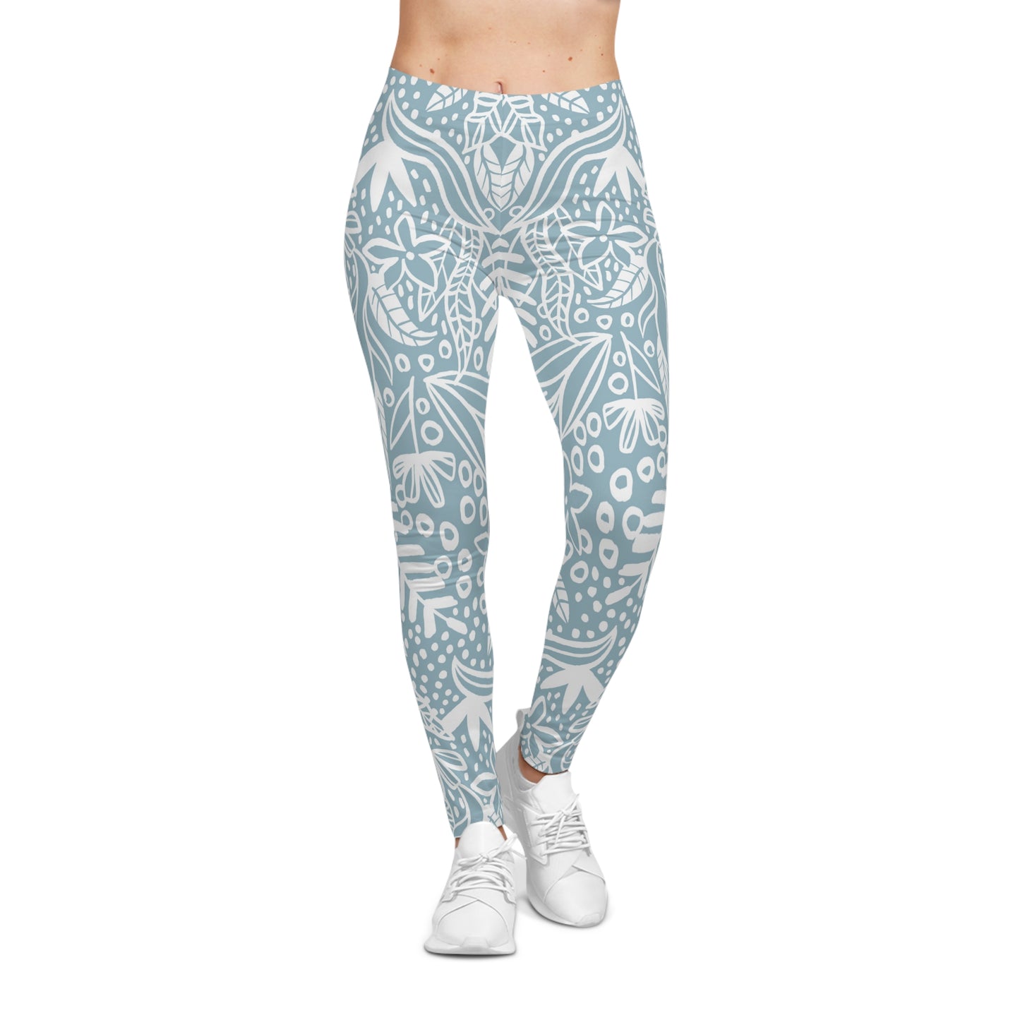 Buy One Get One FREE- Casual Leggings With A Light Blue and White Design