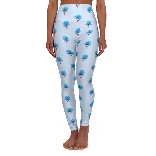 Buy One Get One FREE - High Waisted Yoga Leggings With A Blue Flower Design