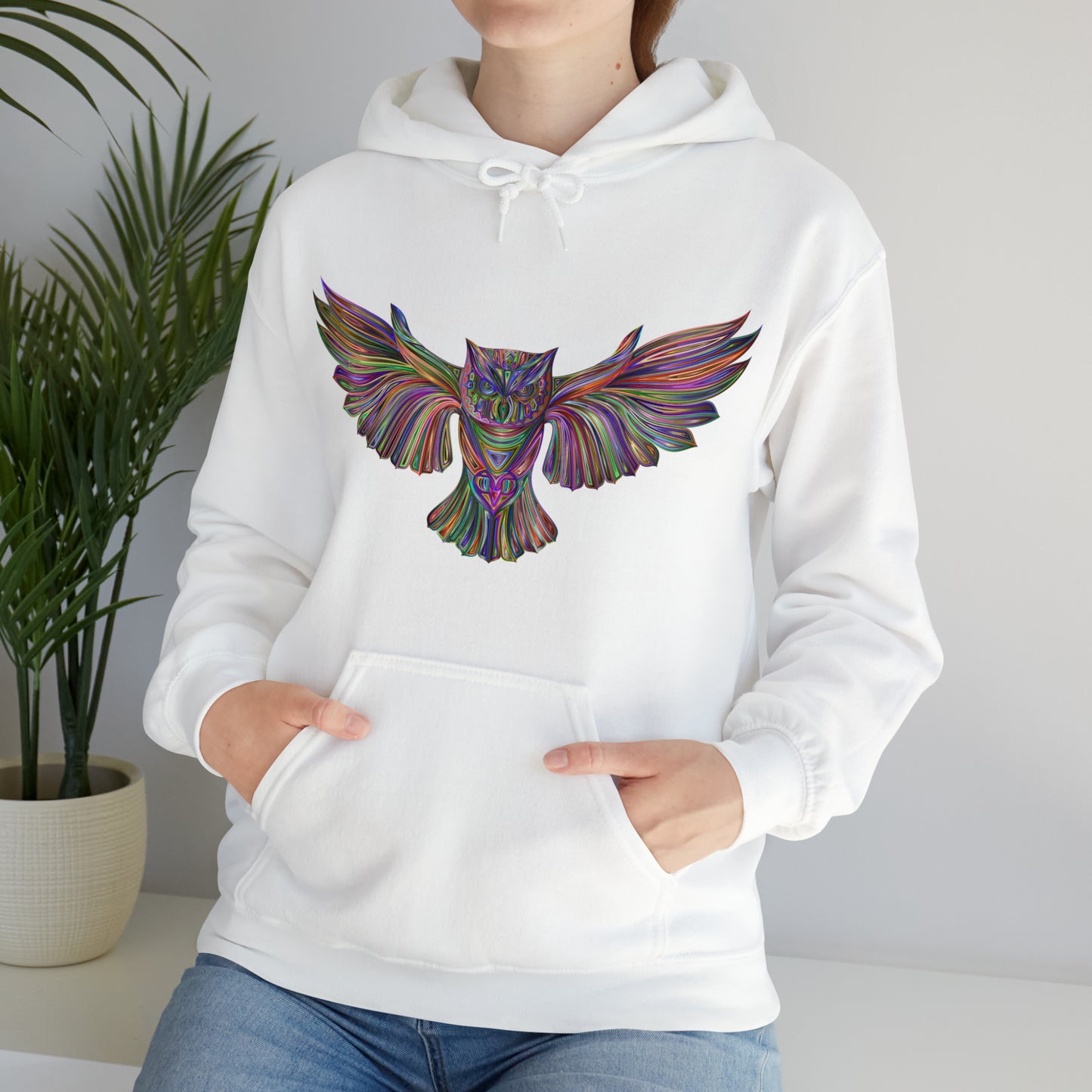 Multi-Colored Owl In flight - Hooded Sweatshirt