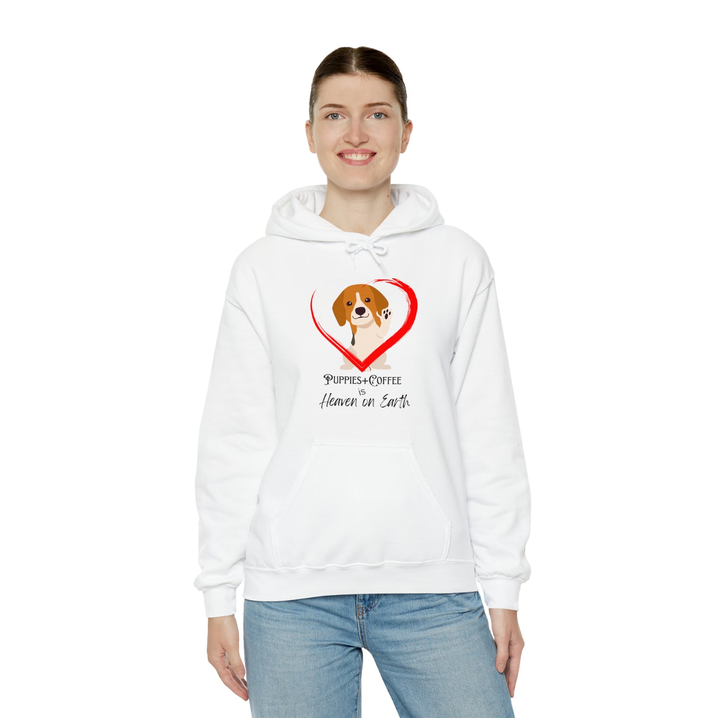 Puppies + Coffee - White Hooded Sweatshirt