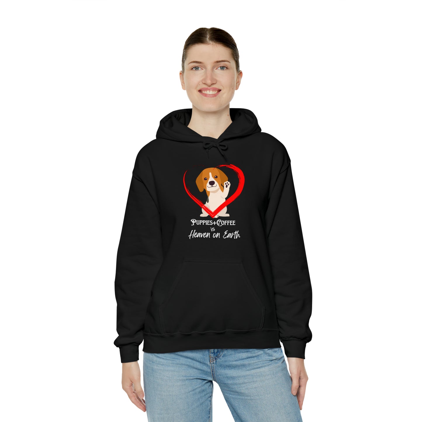 puppies + Coffee - Black Hooded Sweatshirt