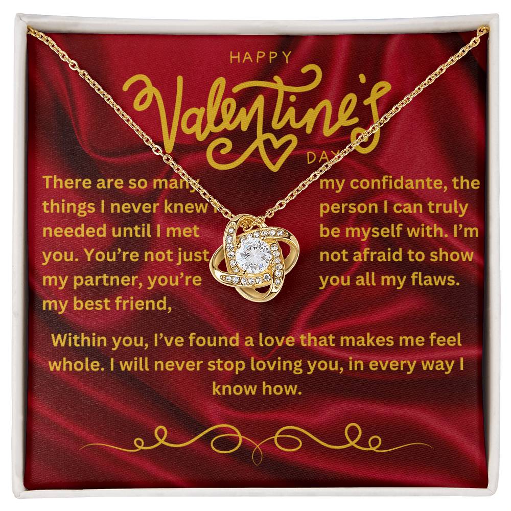 Valentine’s Day Message Card #3: A Love That Completes Me With The Love Knot Necklace