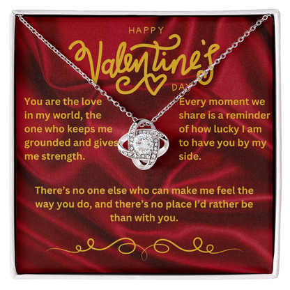 Valentine’s Day Message Card #1: Your Affirmation Of Her Importance to You With The Love Knot Necklace