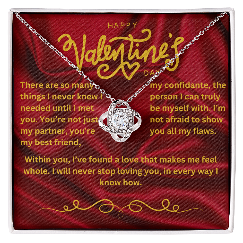 Valentine’s Day Message Card #3: A Love That Completes Me With The Love Knot Necklace