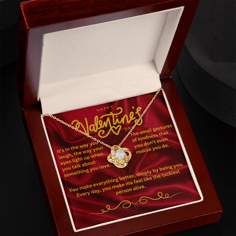 Valentine’s Day Message Card #3: A Love That Completes Me With The Love Knot Necklace