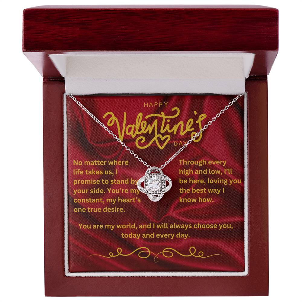 Valentine’s Day Message Card #4: Your Deep Commitment To Her With The Love Knot Necklace