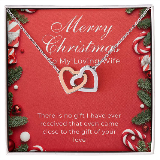 Two Interlocked Hearts With "To My Loving Wife" Christmas Message Card