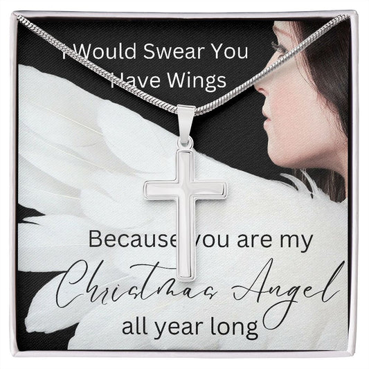 Cross Necklace With "I Swear You Have Wings"- Christmas Message Card